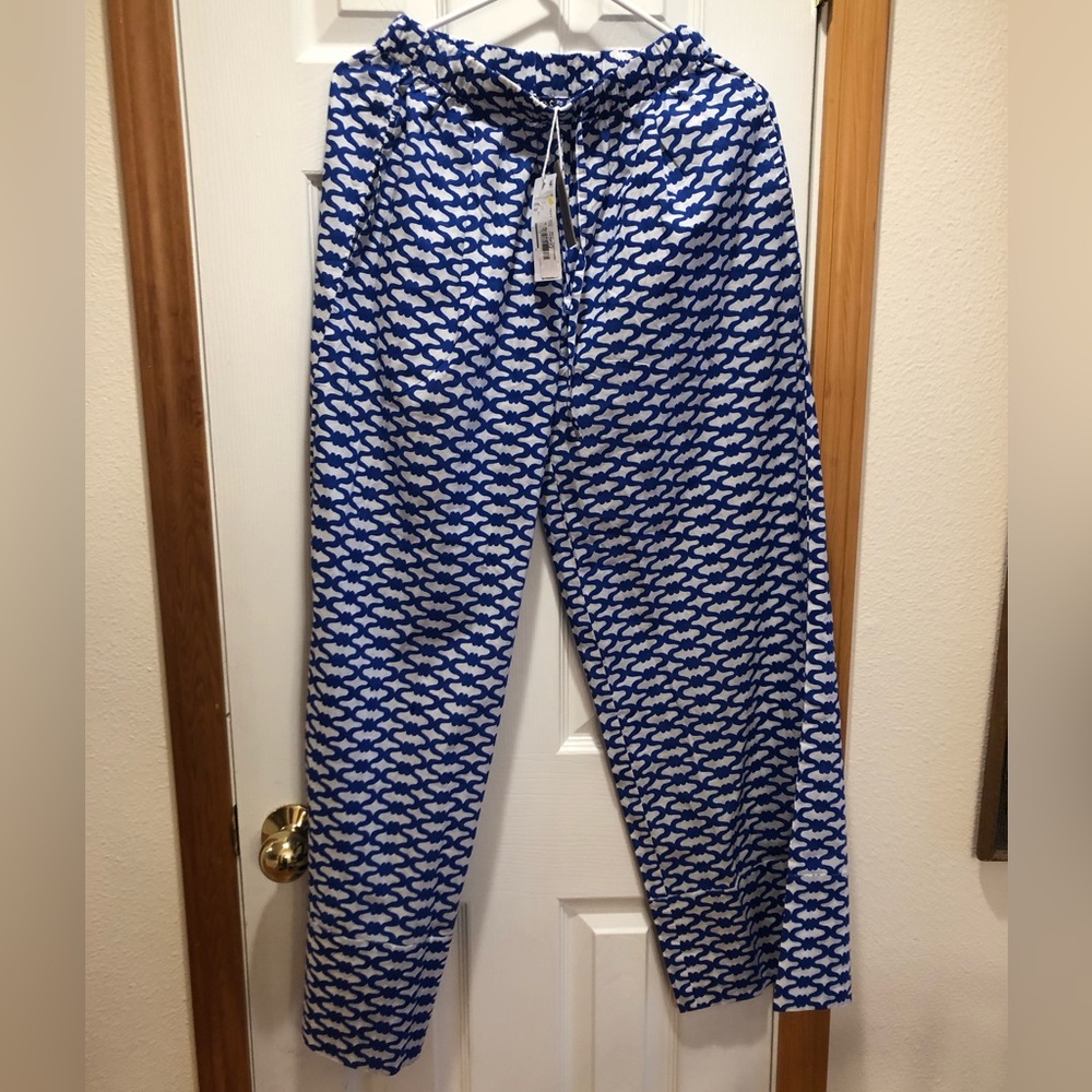 RO'S GARDEN Flowy Pants XS Blue White Print Cotton Wide Leg New NWT Light